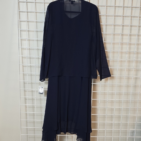 SLNY Navy Long 2 Piece Tank Dress And Long Sleeve Jacket with Sequin Detail 18 - Picture 9 of 10